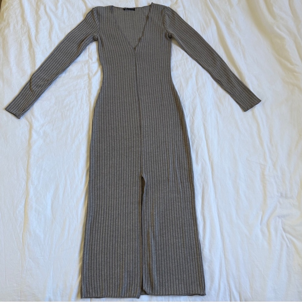 Zara Grey Ribbed Maxi Dress